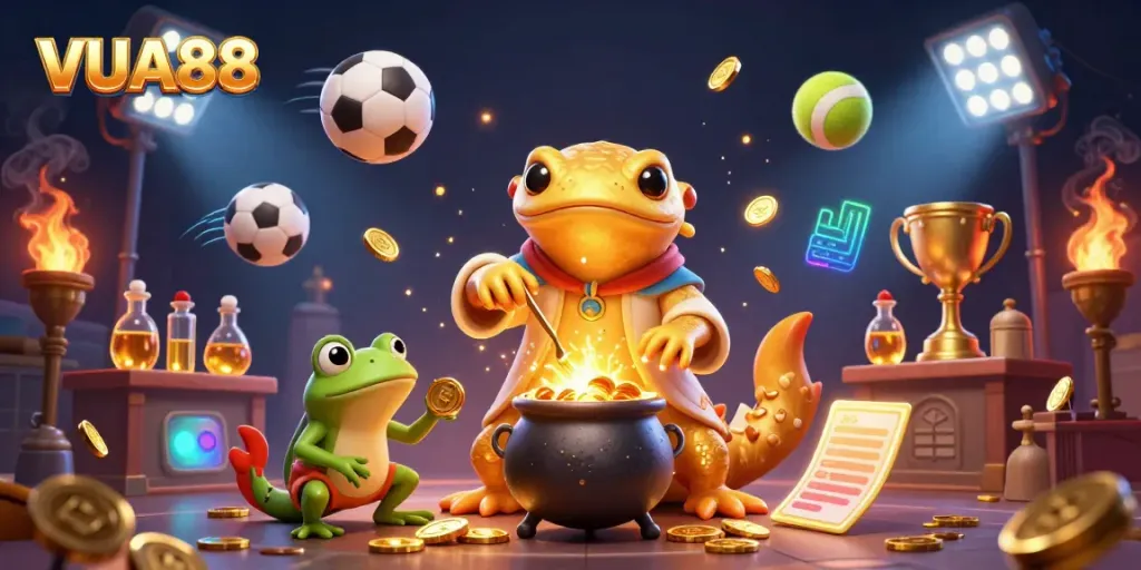 Experience gaming thrills with VUA88 in an enchanting alchemical scene of fortune and excitement.