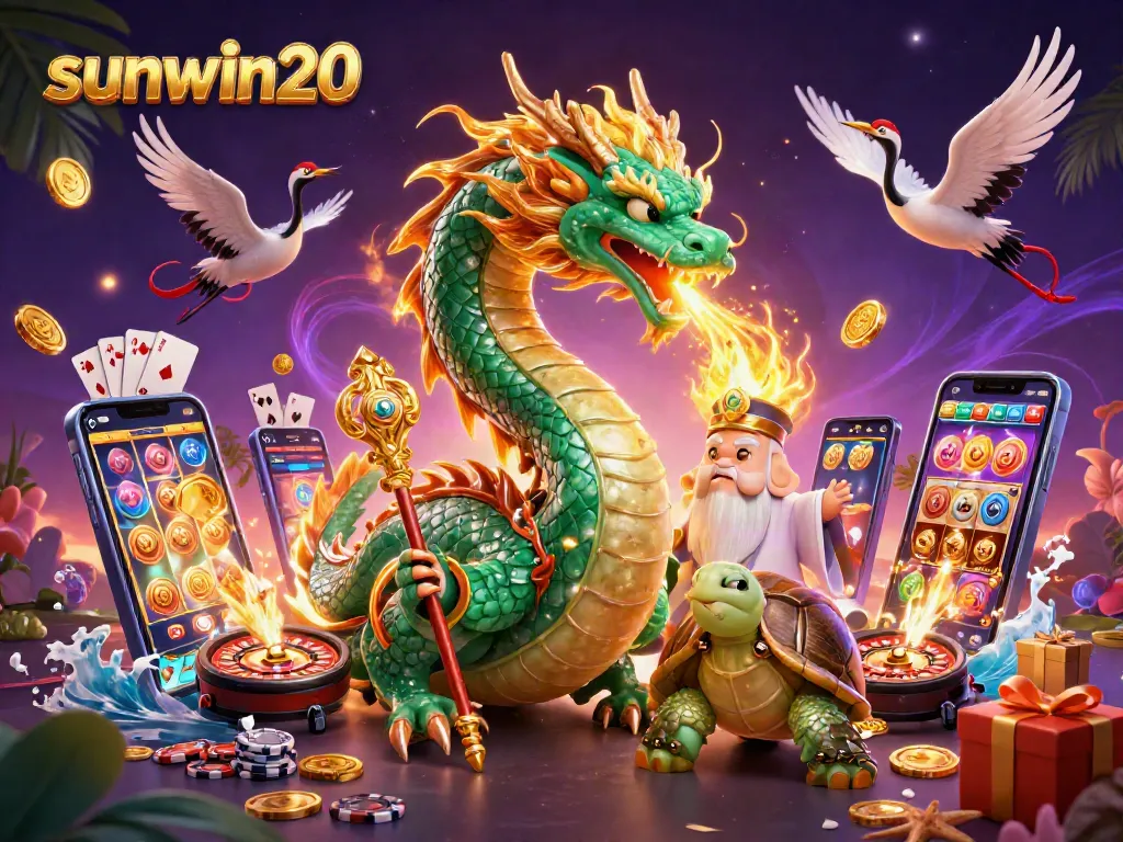 Spin the reel and win big with sunwin20's vibrant 3D casino scene!