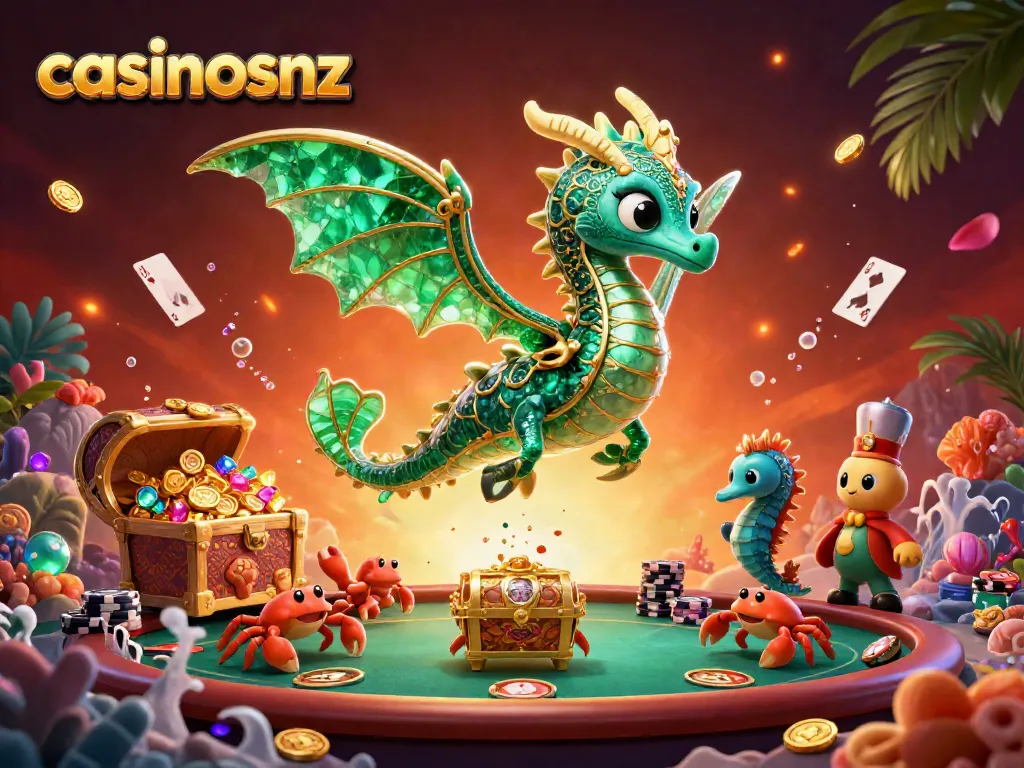 Experience the thrill of online poker with casinosnz at this vibrant 3D illustration packed with action.