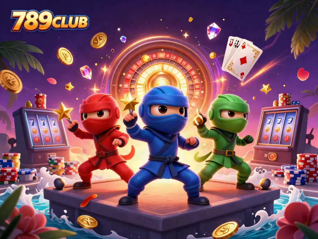 Experience the thrill of 789CLUB with ninja chameleons and vibrant casino elements.